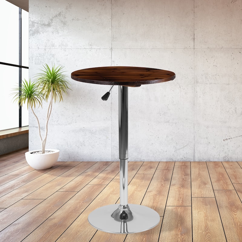 23.5" Round Adjustable Pine Wood Table (Adjustable Range 26.25" - 35.5") - 23.5"D x 23.5"W x 26.25" - 35.5"H