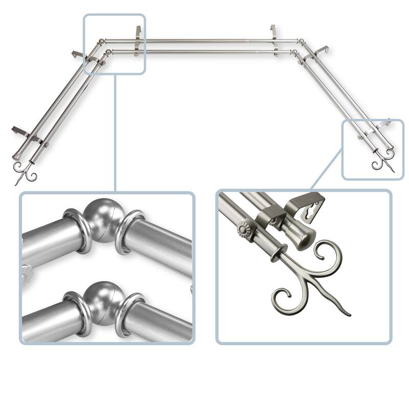 InStyleDesign Vertex 13/16" Double Bay Window Curtain Rod - Satin Nickel