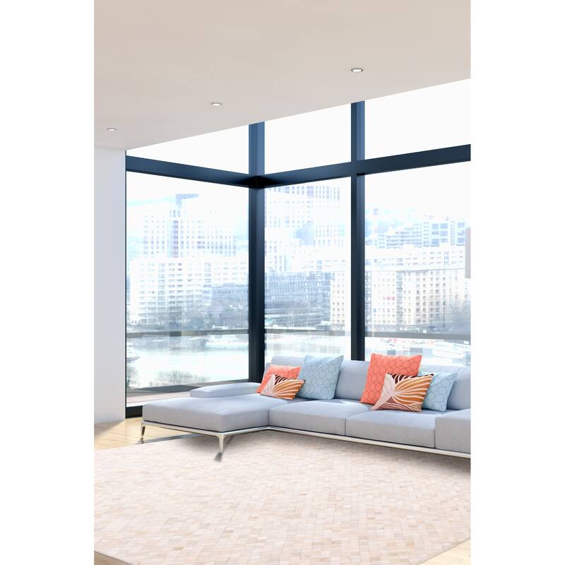 ECARPETGALLERY Handmade Cowhide Patchwork Cream Leather Rug - 8'0 x 10'0