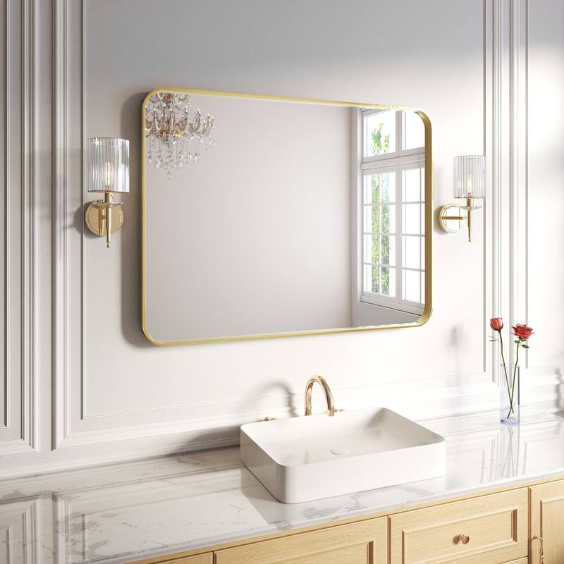 Organnice Rectangular Aluminum Frame Vanity Bathroom Mirror with Clear Glass