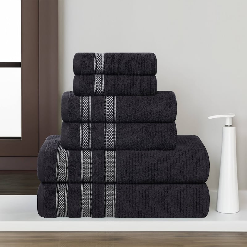 Superior Brea Zero Twist Cotton Ribbed Modern 6 Piece Bathroom Towel Set - Black