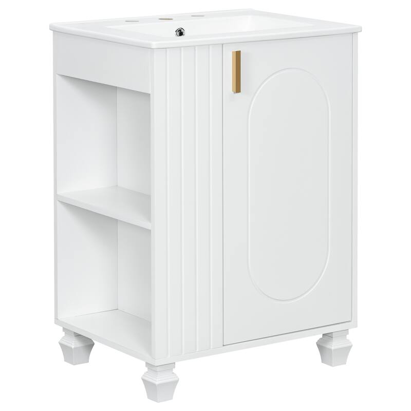 24" Bathroom Vanity with Sink, Bathroom Cabinet with Door Shelf, Side Open Storage, Solid Wood Frame,Soft Closing Door