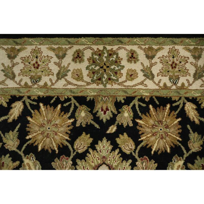 Hand Knotted Oriental 100% Wool Carpet Traditional All-Over Black Agra Area Rug - 6' 5'' X 4' 1''