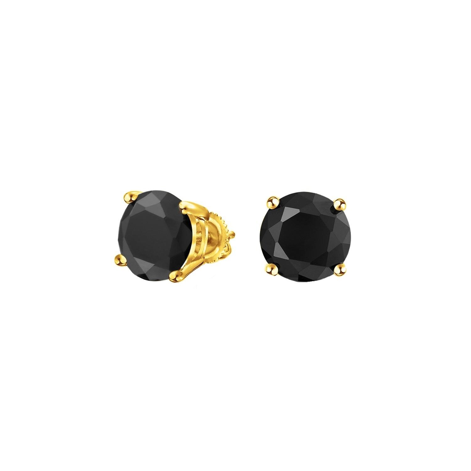 14k Yellow Gold Solitaire Round Cubic Zirconia CZ Stud Earrings in Secure Screw-backs