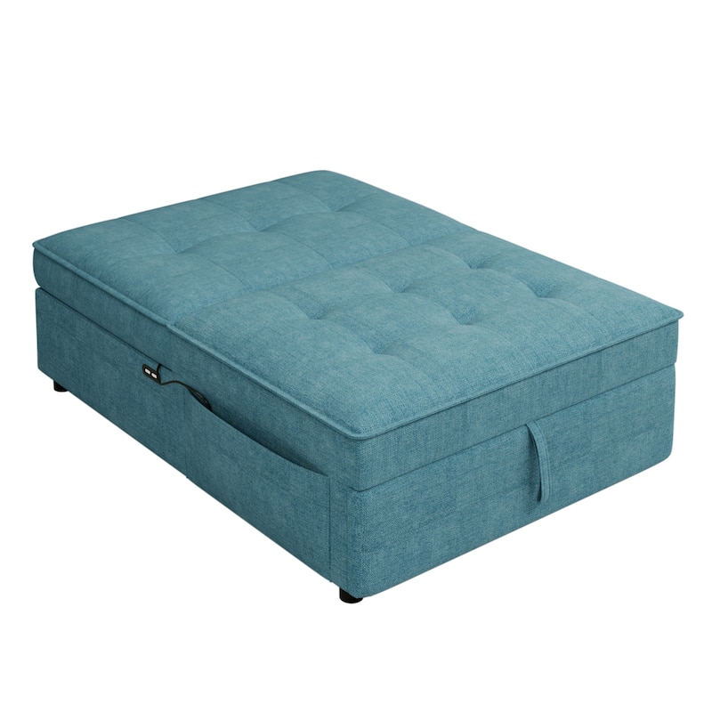 4-in-1 Convertible Sofa Bed Chair Folding Ottoman Living Room Sleeper Chaise Lounge with Adjustable Backrest USB Port and Pocket
