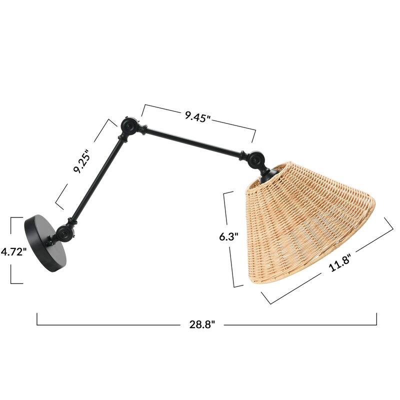 Adjustable Wall Sconce with Rattan Shade