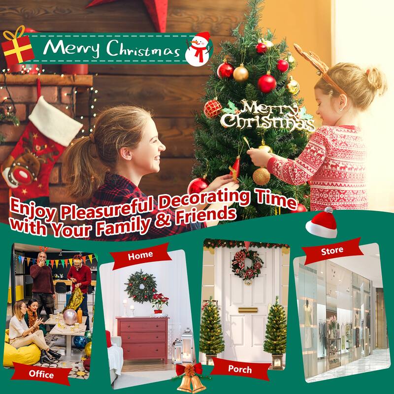 Gymax 2 PCS 4 FT Pre-Lit Potted Christmas Tree Artificial Entrance
