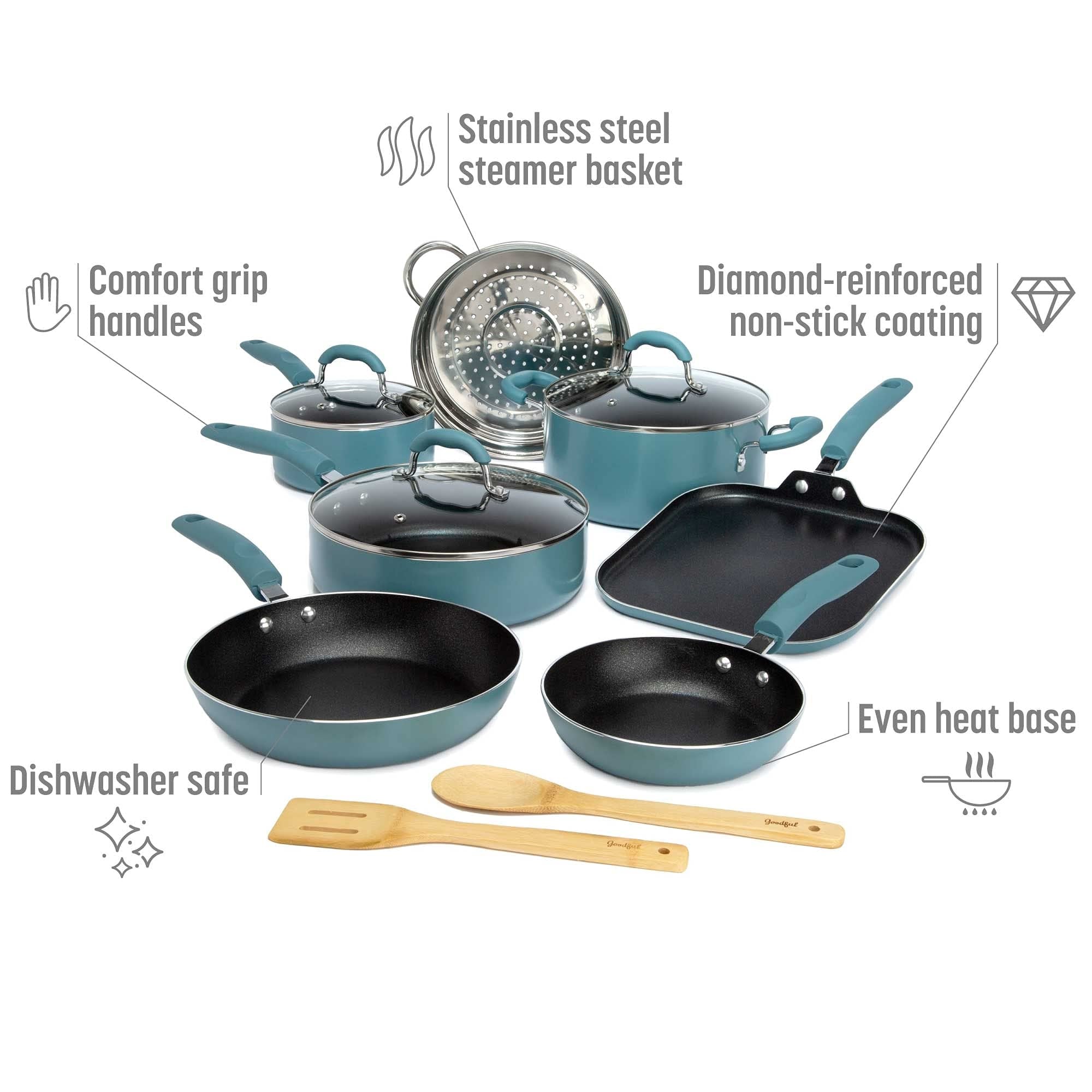 Goodful 12-Piece Classic Stainless Steel Cookware Set with Tri-Ply