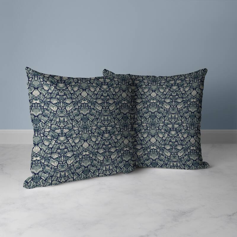 Wildflower Lagoon Faux Suede Reversible Throw Pillow Grayish and Cyan