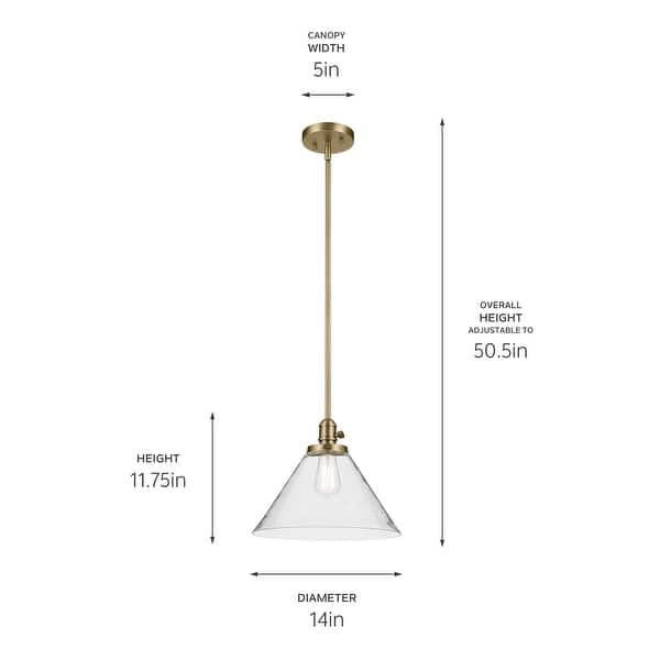 dimension image slide 4 of 16, Kichler Lighting Avery 1-Light Pendant Light with Seeded Glass