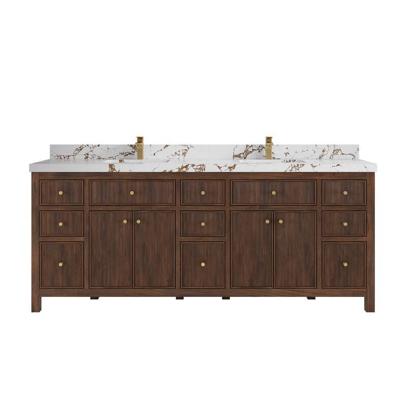 Willow Collections 84 in. W x 22 in. D Sonoma Teak Double Sink Bathroom Vanity with Countertop