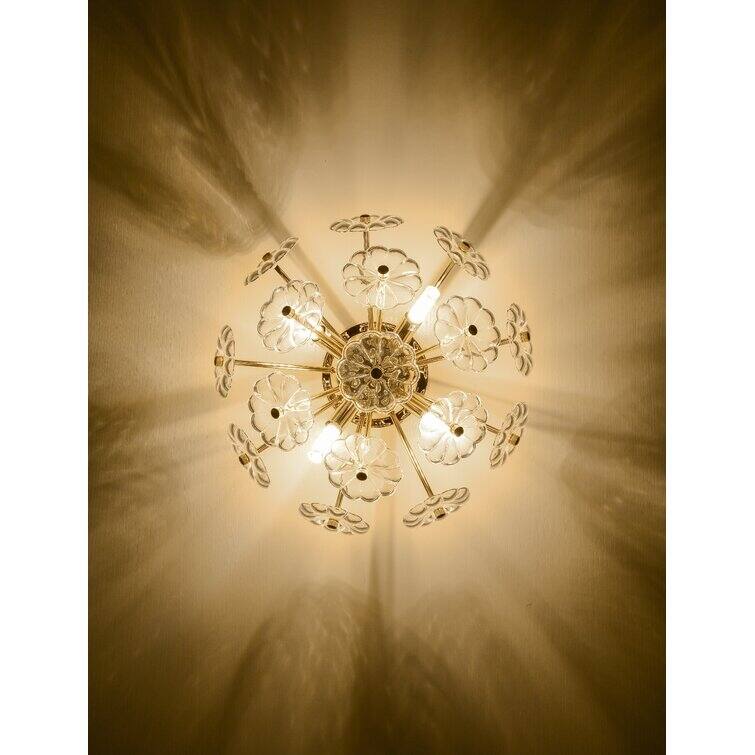 Crystal Flush Mount Ceiling Light Gold Finish 6 G9 Bulb Sockets Petal Design - Golden