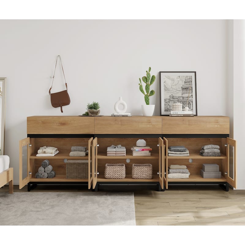 Modern Dresser With Glass Doors, Drawer, And Adjustable Shelf - Multifunctional Storage Cabinet For Living Room Or Bedroom