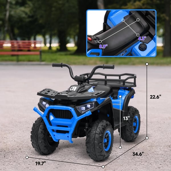 dimension image slide 2 of 3, Qaba 12V Kids ATV, 4 Wheeler Quad, 3.7Mph Battery Powered Ride on Car with 4 Suspension Wheels, Storage Basket, LED Lights