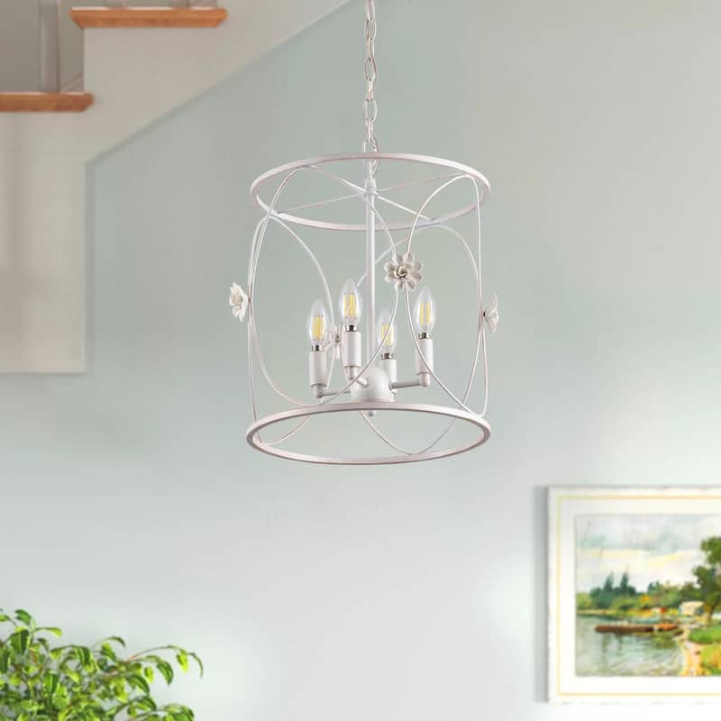 4-Lights Openwork Design Surrounded by Carving Pendant Lighting - 13.8"D×7.9"W×74.4"H (Adjustable)