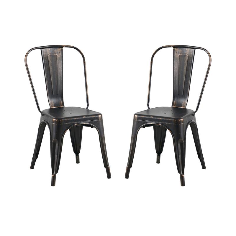 2-Piece Stackable Industrial Dining Chair Set - Sanded Matte Black, 18 Inch Seat Height