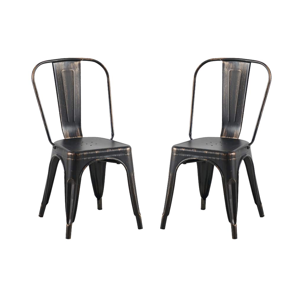 2-Piece Stackable Industrial Dining Chair Set - Sanded Matte Black, 18 Inch Seat Height
