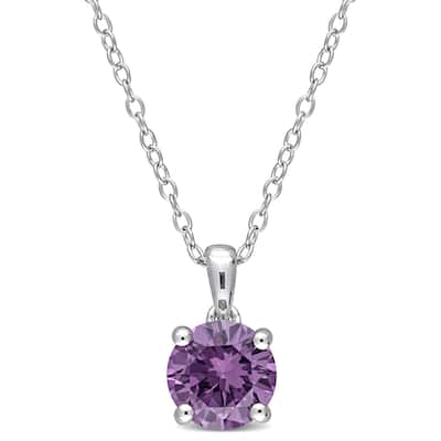 Miadora Created Alexandrite Solitaire Birthstone Necklace in Sterling Silver