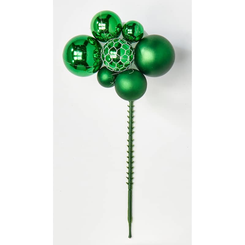 Christmas Ball Pick x 7, Green, Set of 12 - 6"