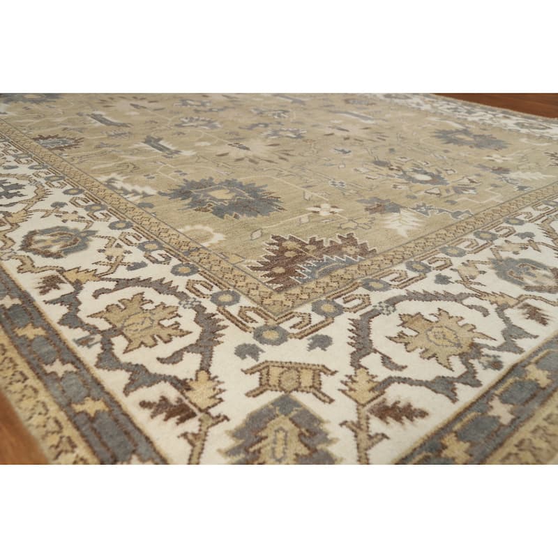 Earth Tone Oushak Style Area Rug Hand-Knotted Transitional Wool Carpet - 9'0" x 11'10" - Brown - 9'0" x 11'10"
