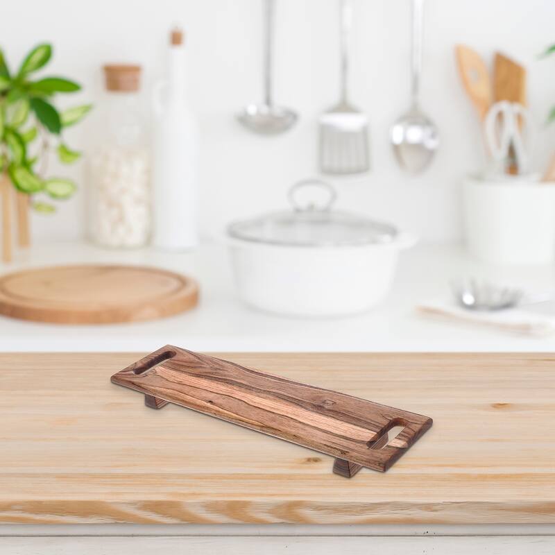 IH Casa Decor Acacia Wood Rect. Serving Board With Dual Handle On Stand - Brown
