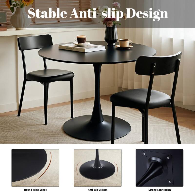 White Round Dining Table, Equipped with an elegant tulip-shaped metal base and a 31.5-inch medium-density fiberboard tabletop