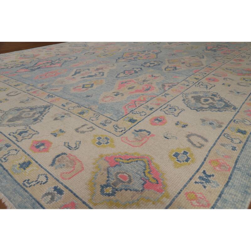 Hand Knotted Oriental 100% Wool Carpet Transitional All-Over Navy Blue & Blues Oushak Area Rug - 12' 11'' X 9' 5''