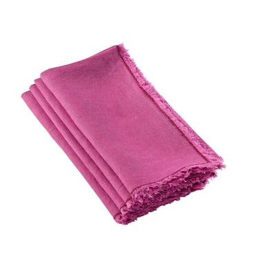Stone Washed Table Napkins With Fringed Design (Set of 4)