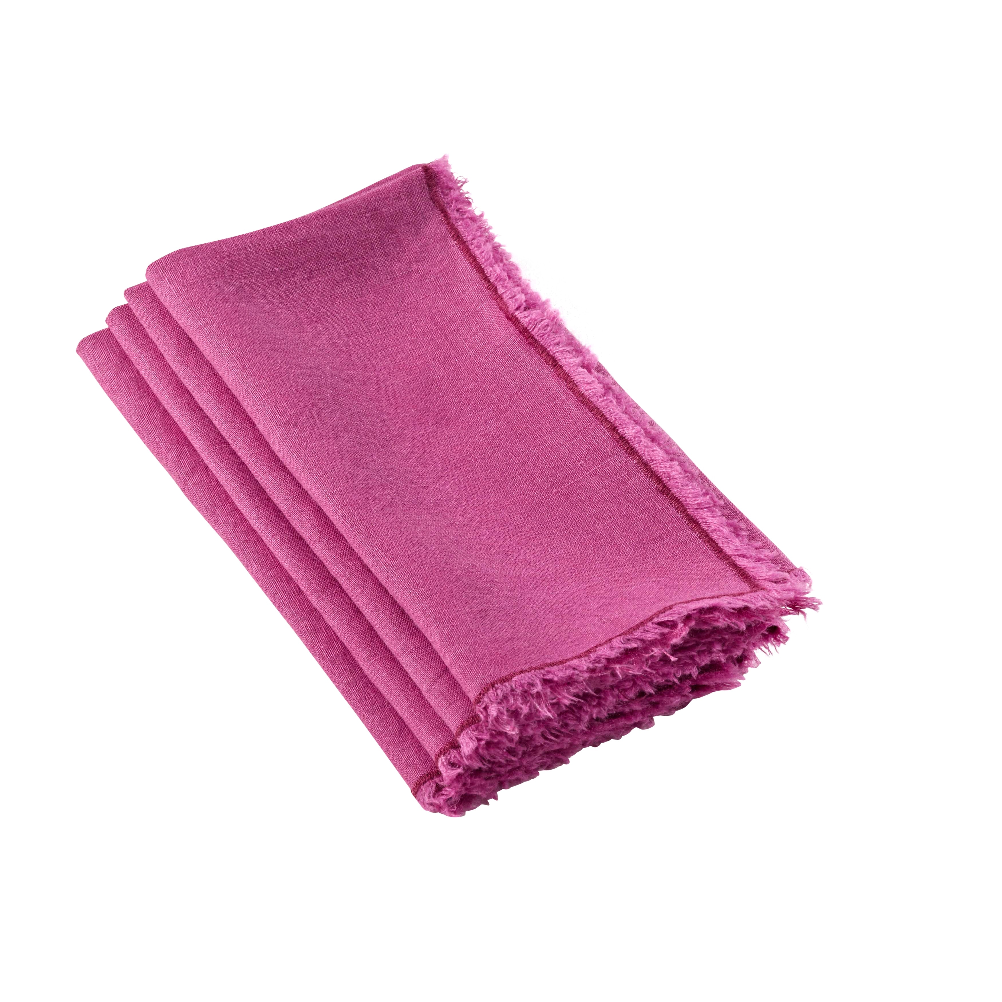 Stone Washed Table Napkins With Fringed Design (Set of 4)
