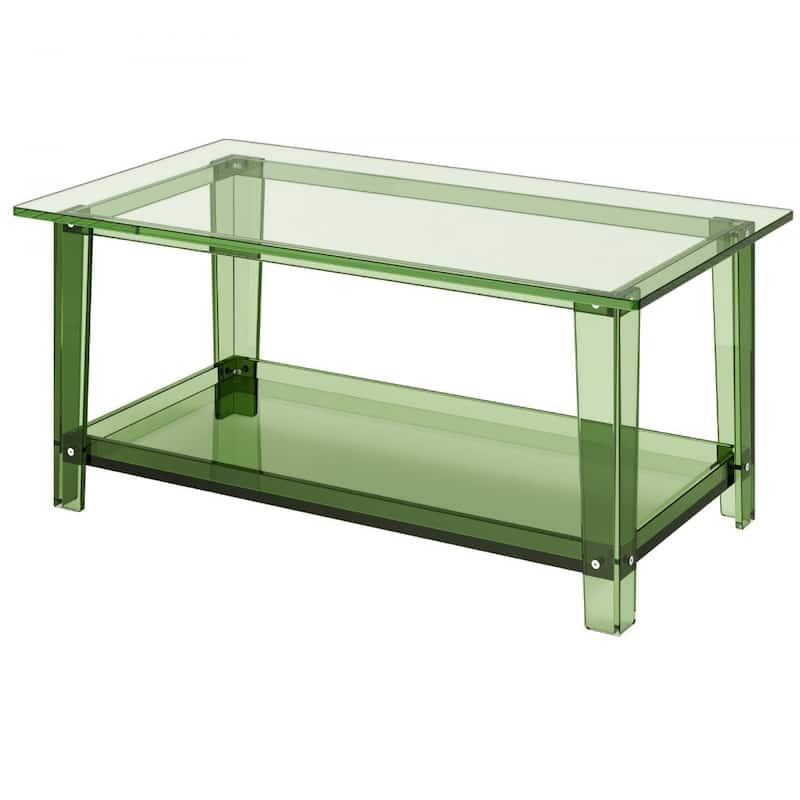 Transparent Green Acrylic 2-Tier Coffee Table with Sturdy Shelves and Modern Design - 19.7 x 31.5 x 15.7 in