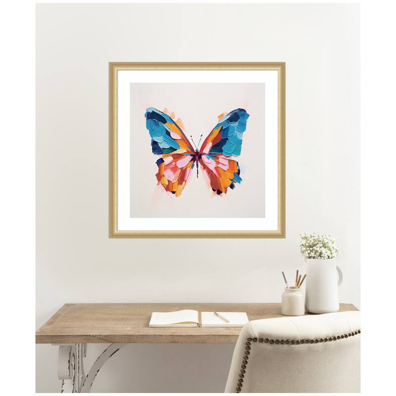 Kate and Laurel Framed Art Bold Colorful Brush Boho Butterfly by The Creative Bunch Studio