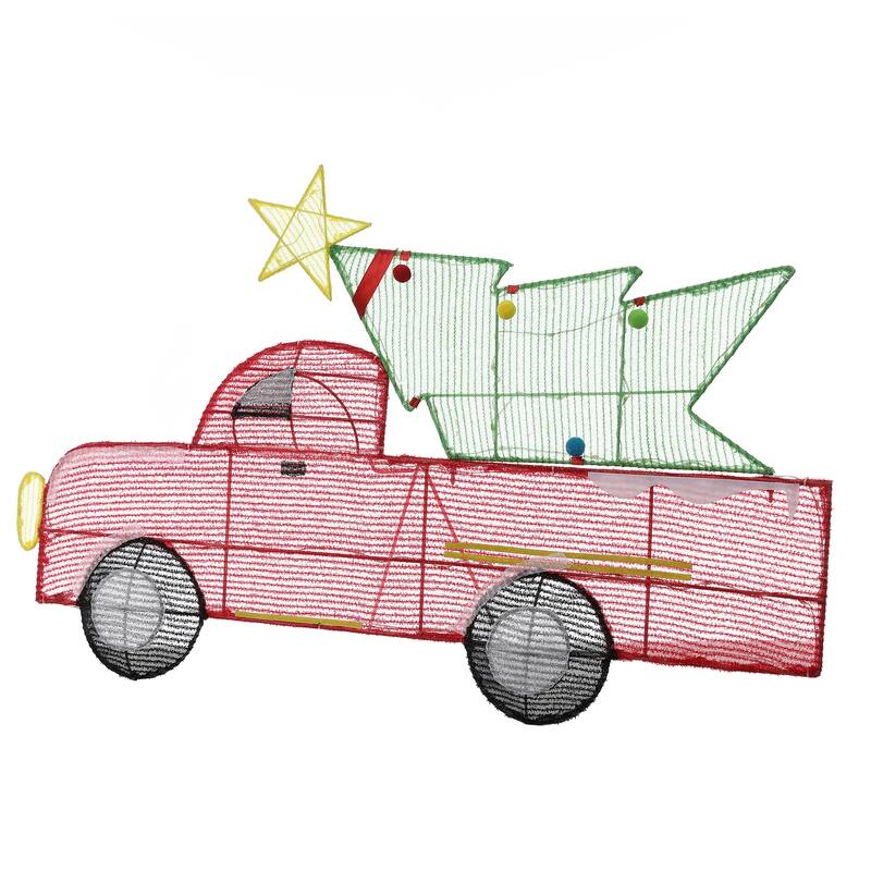 Red Truck and Green Christmas Tree Lighted LED Holiday Yard Decoration - Red/Green/Black