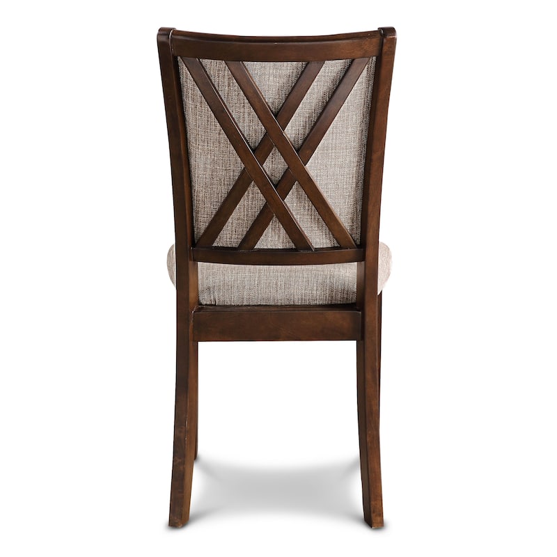Han Dining Chair Set of 2, Light Brown Fabric, Cherry Brown Solid Wood