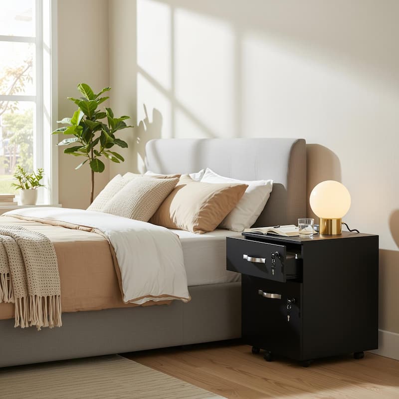 Homy Casa Black 2-Drawer Mobile File Cabinet Lock and Wheels - Antique - Black