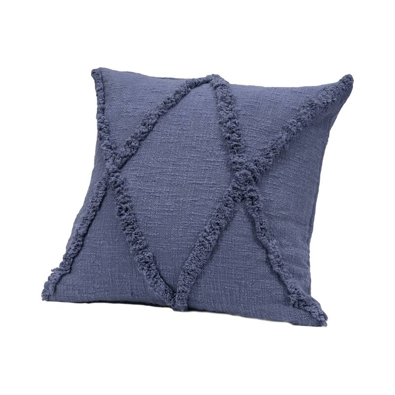 18" Blue Hand Woven Diamond Tufted Square Throw Pillow