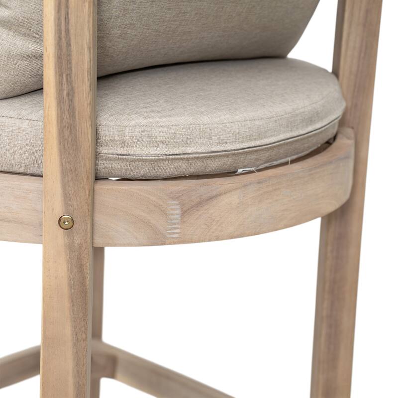 Christopher Knight Home - Abaco Outdoor Barstool Set of 4, Teak Finish Acacia Wood Frame with Beige Cushions.