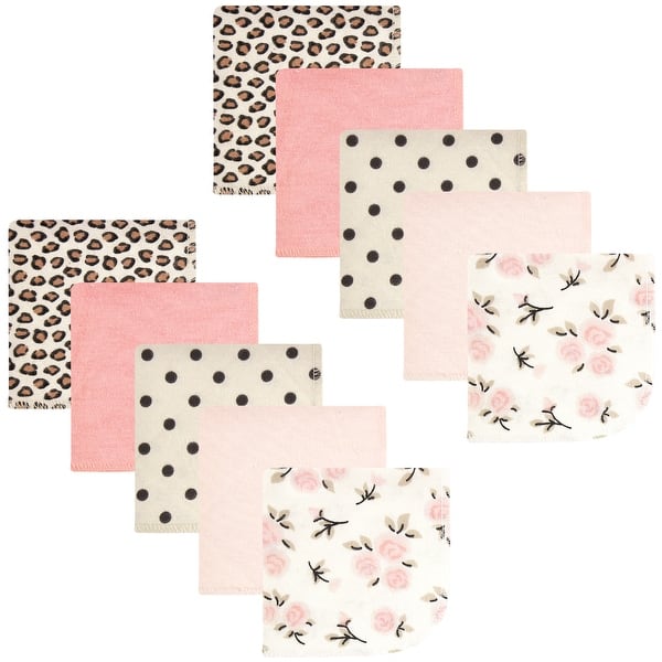 slide 1 of 1, Hudson Baby Infant Girl Flannel Cotton Washcloths, Neutral Pink Floral 10 Pack, One Size One Size - Neutral Pink Floral 10 Pack
