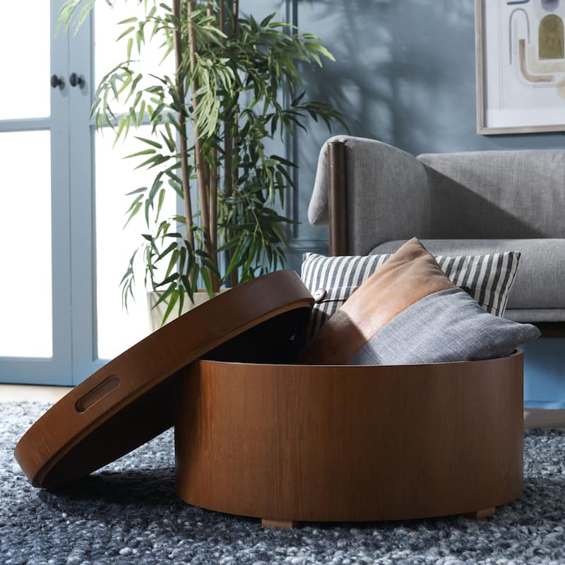 SAFAVIEH Home Collection Rafaela Round Tray Top Coffee Table With Storage - 23" L x 23" D x 13" H