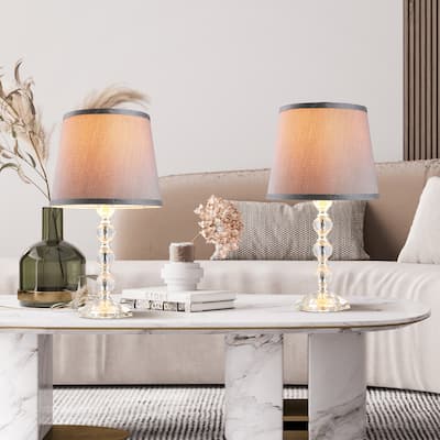 HOMCOM Crystallite Modern Table Lamps for Bedroom Set of 2, Bedside Desk Lamp for Home Office, Lamp Set with Fabric Lampshades