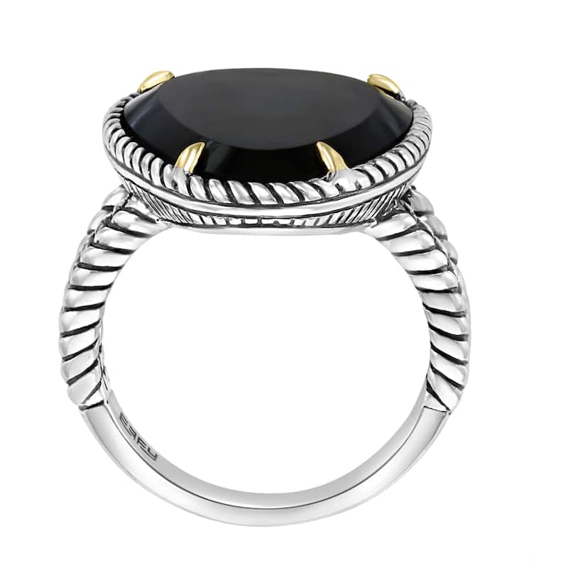 EFFY 925 Sterling Silver/18K Gold Onyx Ring