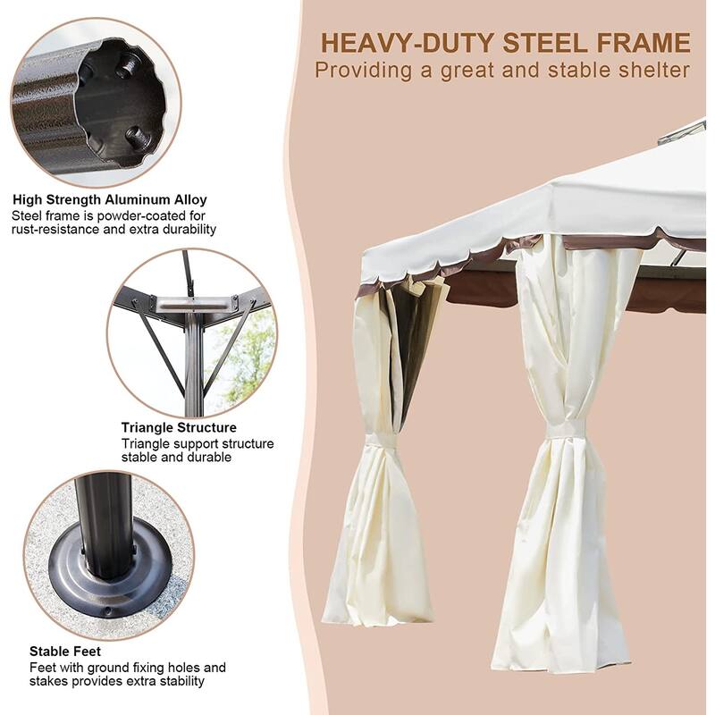 EROMMY Outdoor Canopy Gazebo Double Roof Patio Gazebo with Soft Top, includes Curtains