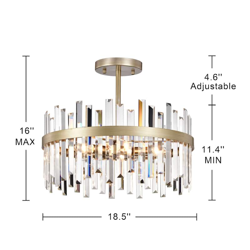 Casandra Brushed Silver-ish Champagne Drum Crystal Prism Flush Mount - 18.5 inches in diameter x 16 inches H