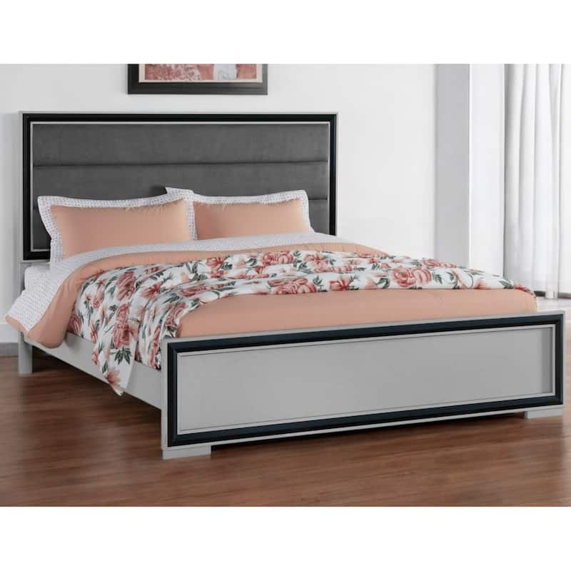 HomeRoots Gray Ribbed Texture Wood And Upholstery King Bed Frame - King