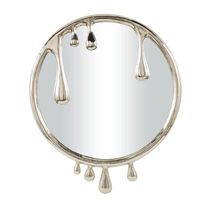 Aluminum Metal Abstract Drip Wall Mirror with Melting Designed Frame Gold or Silver Roche River Decor. - Silver.