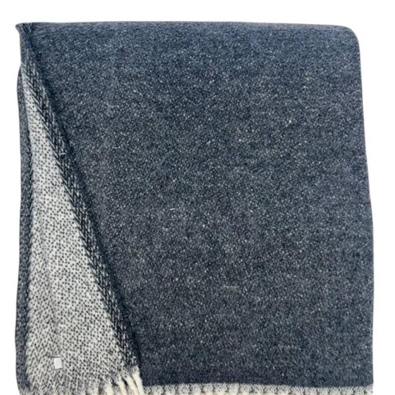 HomeRoots 55" X 70" Dark Gray And White Cotton Blend Woven Chevron Plush Throw Blanket with Fringe