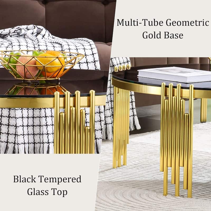 Modern 36" Round Coffee Table with Tempered Glass Top and Polished Chime-Shaped Legs