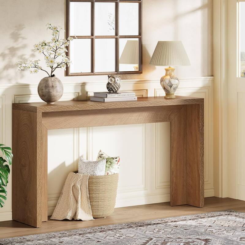 Farmhouse Brown Wood Console Table Entryway Table for Living Room