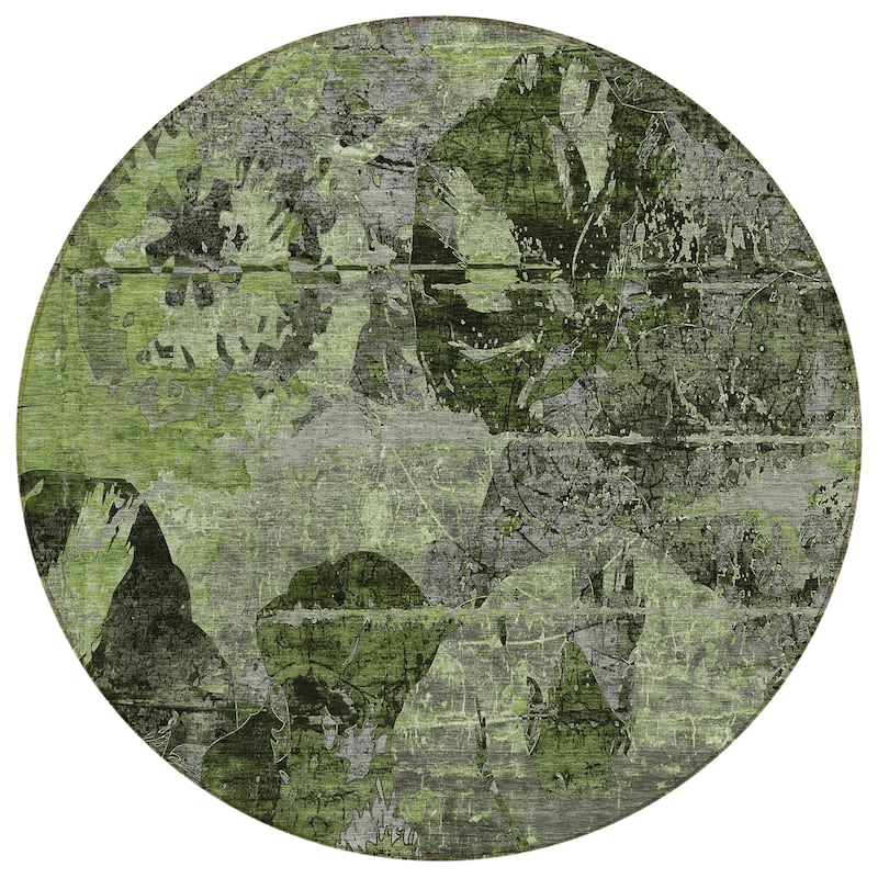 Machine Washable Indoor/ Outdoor Abstract Leaves Chantille Rug