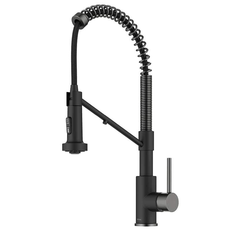 Kraus Bolden 2-Function 1-Handle Commercial Pulldown Kitchen Faucet - KFF-1610 - 19 1/4" Height (Filter Faucet) - MBSFSB - Matte Black/ Spot Free Black Stainless