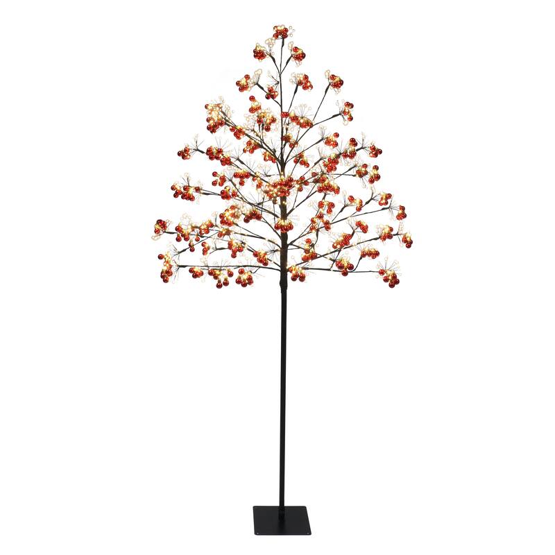 Puleo International 6' Pre-Lit Twig Tree with LED Warm White Lights and Red Ornaments